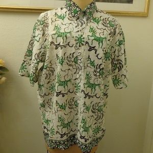 Vintage Men's Abstract Horse Print Short Sleeve Shirt
